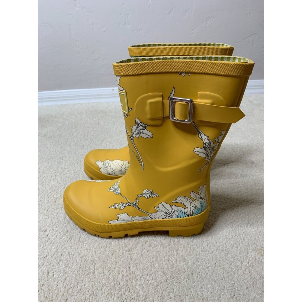 Joules Floral Yellow Rain Boots Mid Women's Size 5